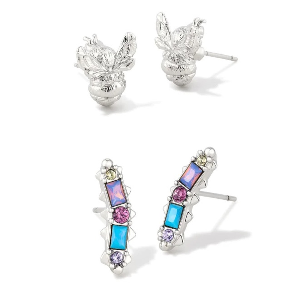 NWT Kendra Scott Devin Crystal Stud Earring Set in Pastel Mix silver NEW Purple
